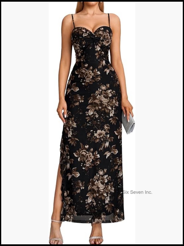 Mesh Formal Maxi Dress With Spaghetti Strap Bow Tie Ruffle Bodycon Slit